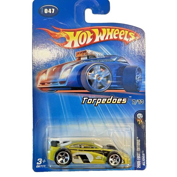 Hot Wheels Other - 2005 Hot Wheels #47 First Editions-Torpedoes 7/10 SLIDER Lime w/5 Spoke Wheels